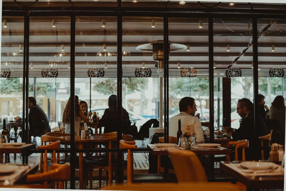 Restaurant dining room with guests
