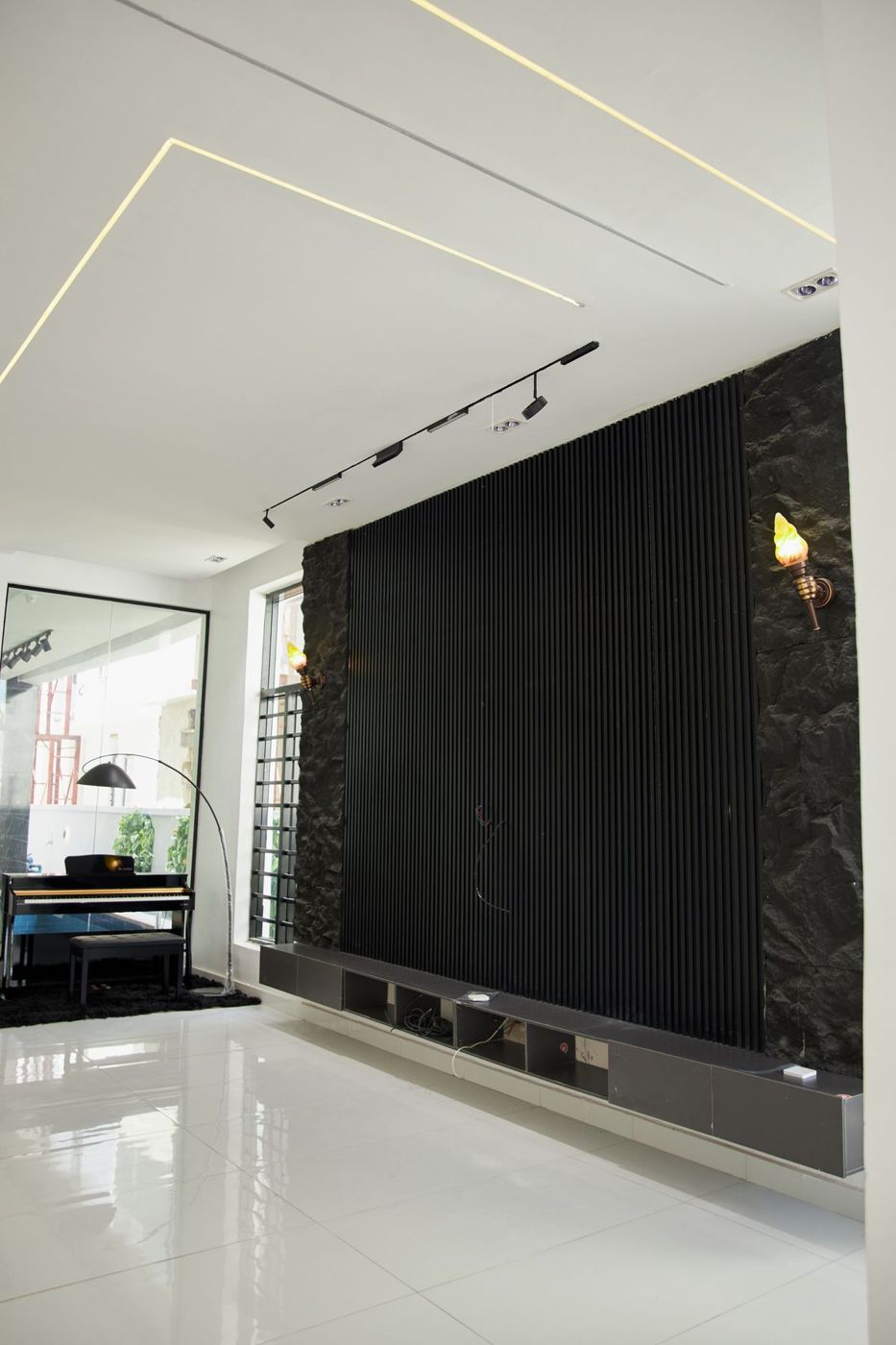 Room with polished white marble floor