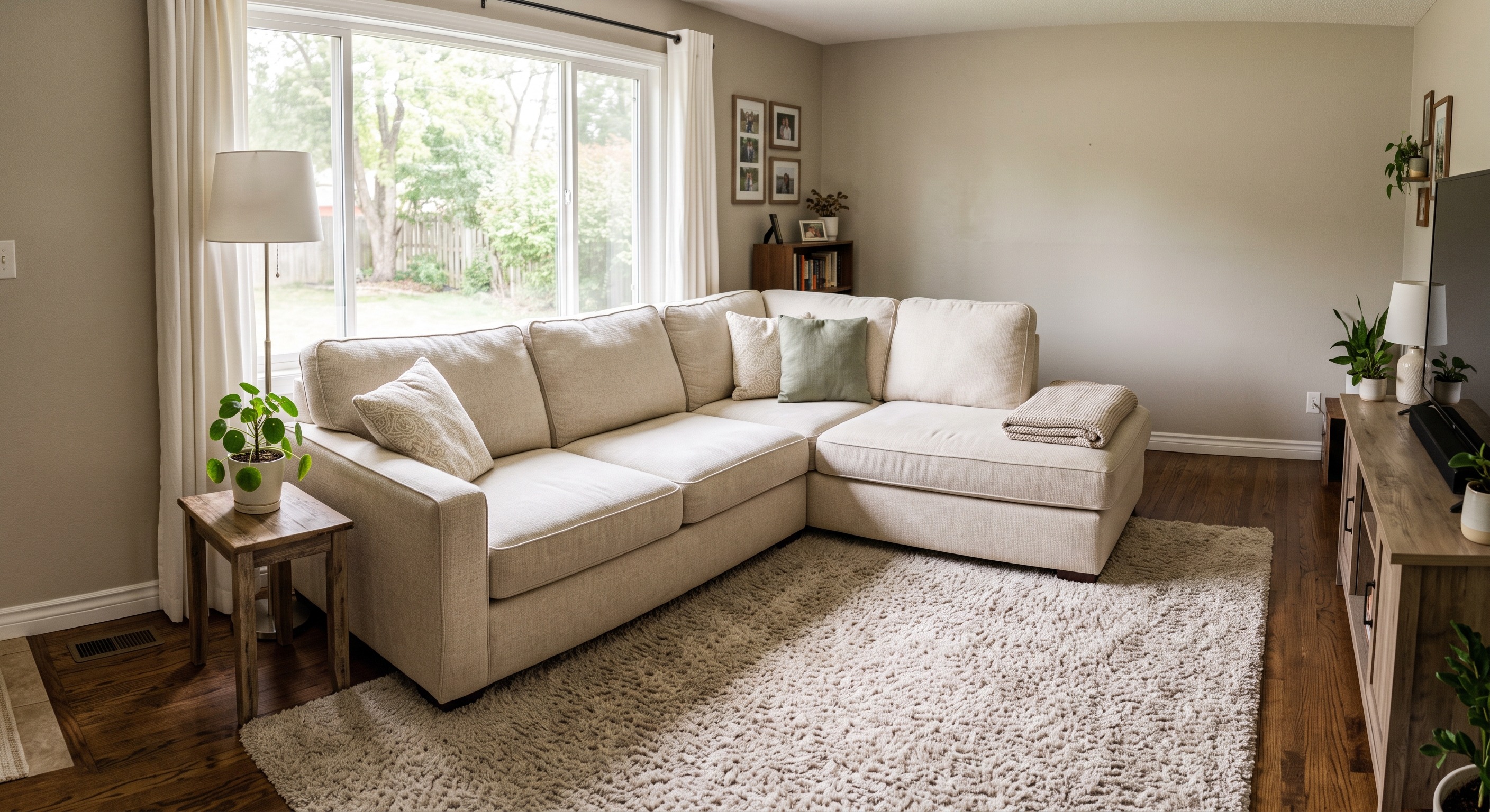 After cleaning, sectional sofa