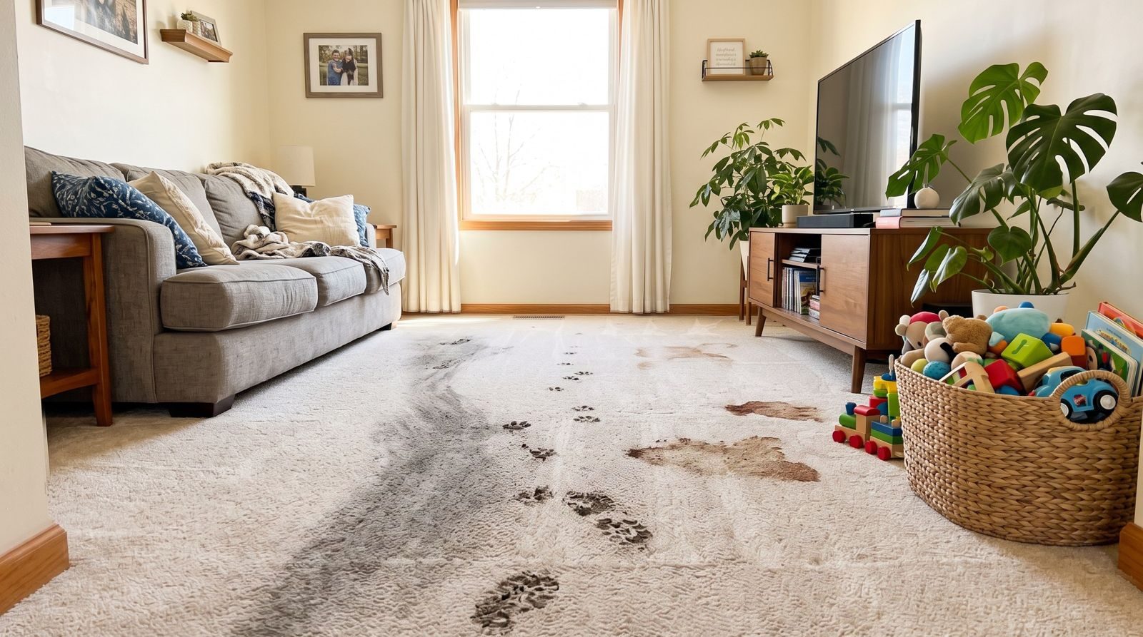 Before cleaning, living room carpet